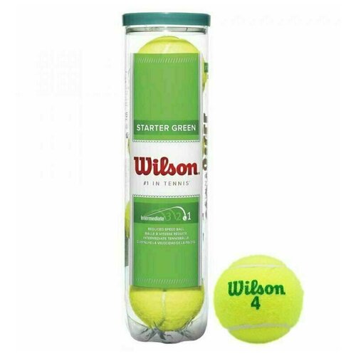 фото Мяч теннисный wilson starter green play, арт.wrt137400, одобр.itf, фетр, нат.рез, уп.4шт,желто-зелен