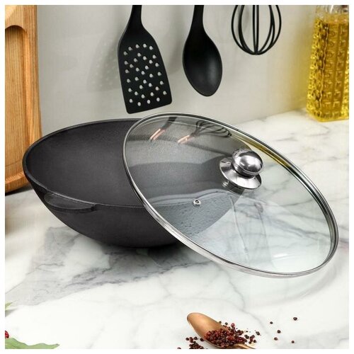 фото Сковорода чугунная brizoll wok, стеклянная крышка, 280*100 мм brizoll,brizoll,brizoll,brizoll