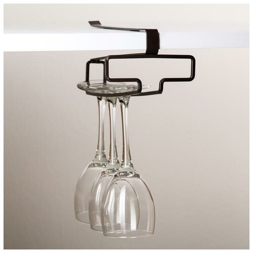 фото Держатель для бокалов подвесной skiico kitchenware 10.5×26×7.5 см 4 предмета / держатель подвесной коричневый