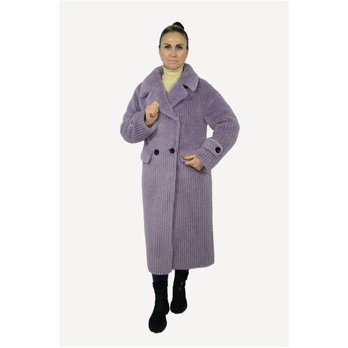 фото Шуба-чебурашка maria terra, искусственный мех, силуэт свободный, капюшон, размер 46, фиолетовый