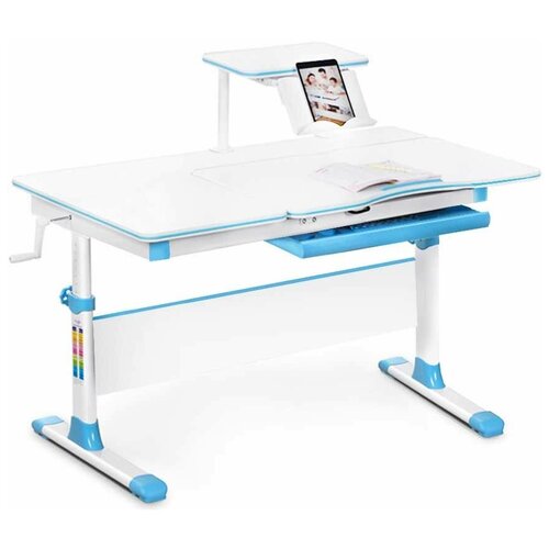 фото Детский стол mealux evo-40 lite голубой + полка-надстройка + подставка для книг