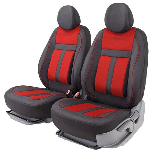 фото Получехлы на передние сиденья autoprofi cus-0405 bk/rd cushion comfort, эко-хлопок, 5 мм поролон, 3d крой, поясничный упор, 4 пред., чёрный/красный