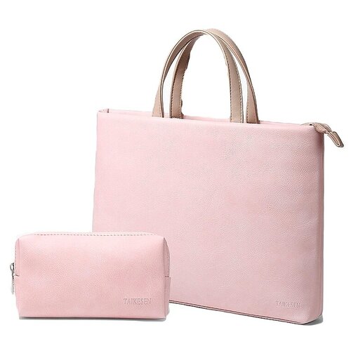 фото Сумка для ноутбука mypads m120913 из качественной импортной эко-кожи женская модная для ноутбуков acer honor xiaomi msi macbook + сумочка для аксессуаров розового цвета (12" дюймов)