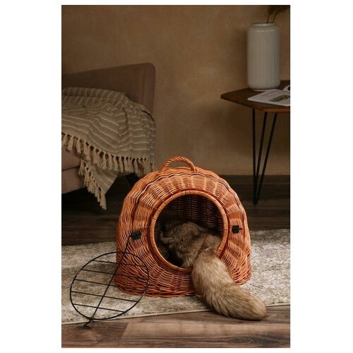фото Домик- переноска для домашних животных, плетёный из лозы, 46х39х42 см qwen