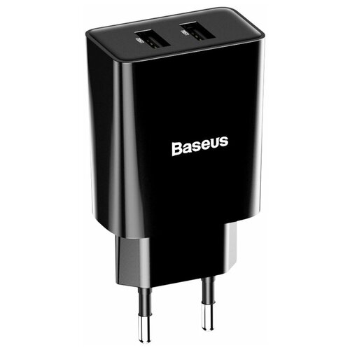 фото Сетевое зарядное устройство baseus speed mini dual usb charger 10.5w eu ccfs-r01, черный