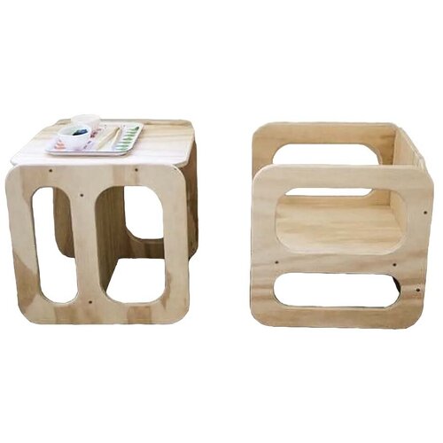 фото Перевертыш стол и стул , куб монтессори, дерево, прозрачный лак, для детей от 1 до 5 лет, набор из 2 шт. посиделкин
