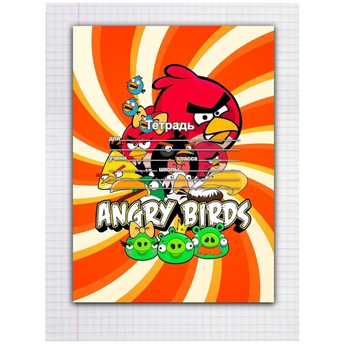 фото "набор тетрадей 5 штук, 18 листов в клетку с рисунком angry birds все птицы" drabs