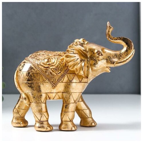 фото Сувенир полистоун "слон с розами на попоне" золотой 18х8,5х21 см 6300714s