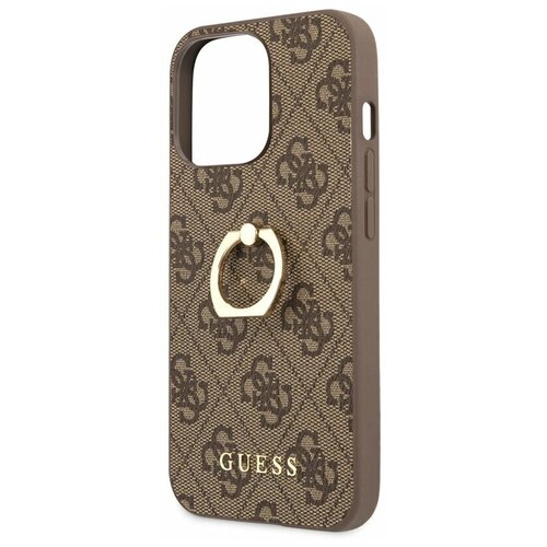 фото Guess для iphone 13 pro max чехол pu 4g + ring hard brown