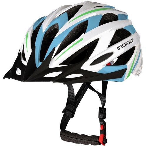 фото Шлем велосипедный взрослый indigo 21 вентиляционных отверстий in069 бело-голубой 55-61см