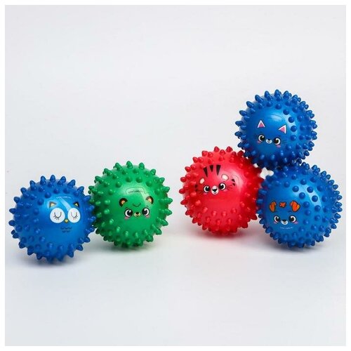 фото Набор развивающих массажных мячиков, веселые мордочки, средней мягкости, d= 7 см, цвет микс, 5 шт. крошка я