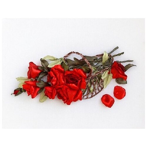 фото Набор для вышивания лентами любава "красные розы в корзине", 41x20см