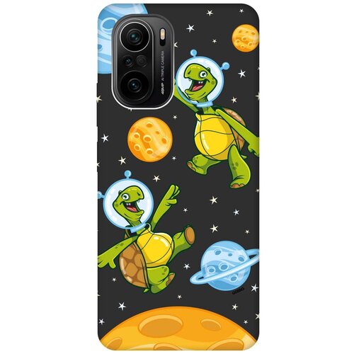 фото Силиконовый чехол-накладка silky touch для xiaomi poco f3 с 3d принтом "cosmoturtles" черный gosso