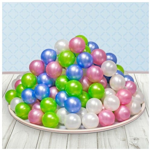 фото Шарики для сухого бассейна «перламутровые», диаметр шара 7,5 см, набор 100 штук, цвет розовый, голубой, белый, зелёный соломон