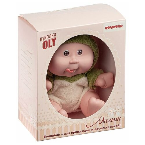 фото Кукла малыш oly bondibon толстощёкий с улыбкой, bondibon размер 8", зелён.костюм (вв5071)