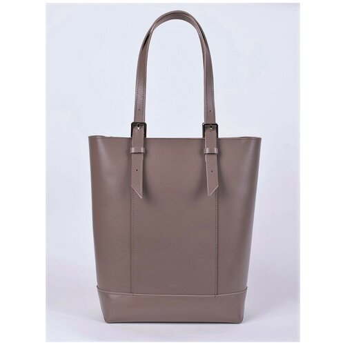 фото Женская кожаная сумка-шоппер серо-бежевая a014 taupe zipper divalli