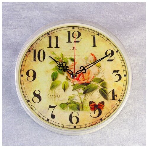 фото Часы настенные круглые "роза и бабочки", 25 см микс mikimarket