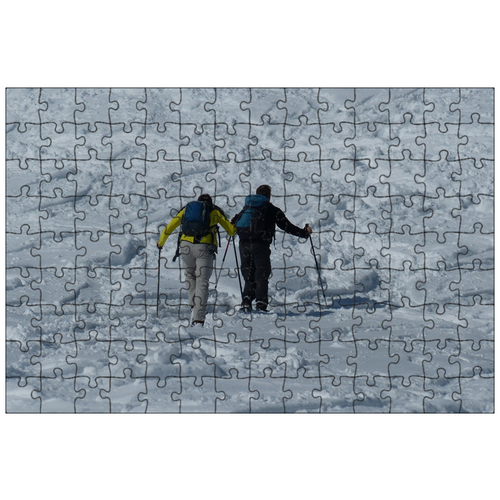 фото Магнитный пазл 27x18см."люди, ходок, тур на снегоступах" на холодильник lotsprints