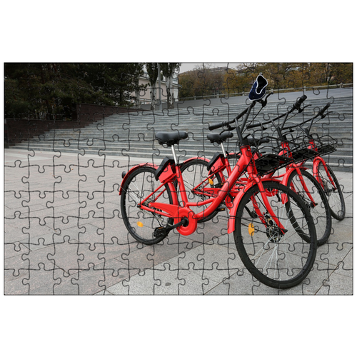 фото Магнитный пазл 27x18см."велосипед, красный, город" на холодильник lotsprints