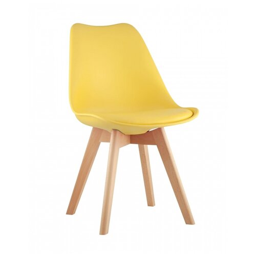 фото Стул stool group frankfurt желтый, сиденье из сочетания пластика и экокожи, ножки деревянные