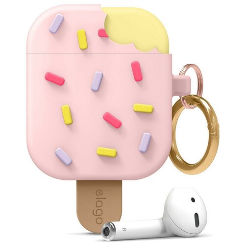 фото Силиконовый чехол с карабином elago ice cream silicone hang case для airpods 1&2, цвет розовый (eap-ice-lpk)