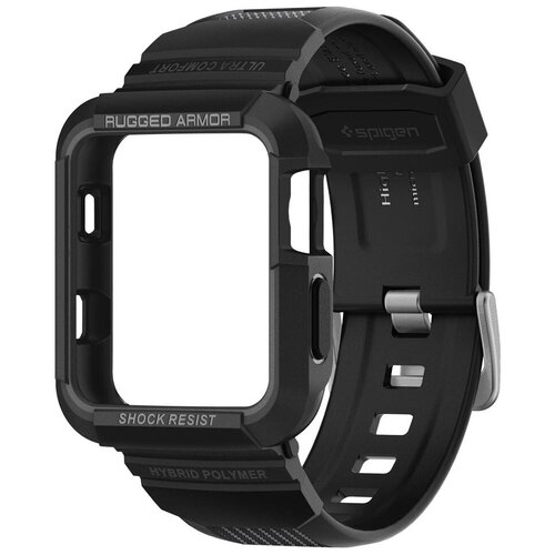 фото Чехол с ремешком spigen rugged armor pro для apple watch series se/6/4 44 mm (black)