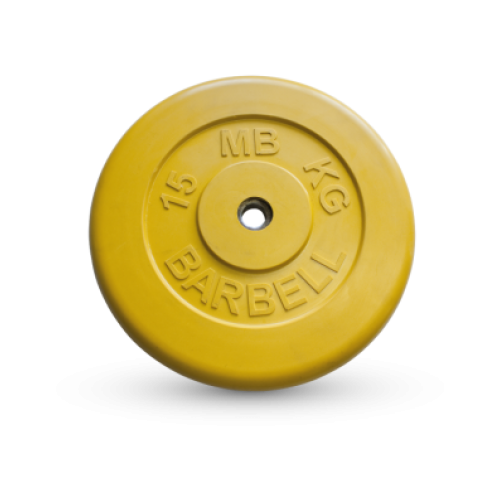 фото 15 кг диск (блин) mb barbell (желтый) 26 мм.
