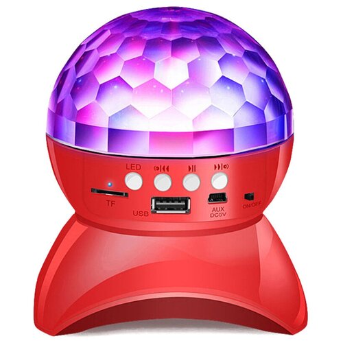 фото Диско шар проектор светодиодный с bluetooth, usb-флешка, fm-радио красный happyko