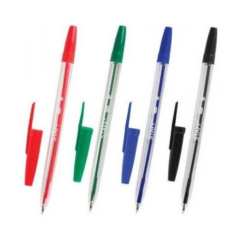 фото Staff ручки шариковые staff c-51, набор 4 шт., ассорти, узел 1 мм, линия письма 0,5 мм, bp112