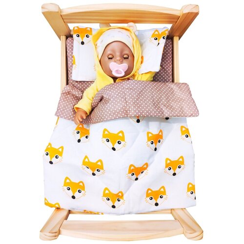 фото Комплект постельного белья для кукол lili dreams для большой кроватки 50 см, рыжие лисички