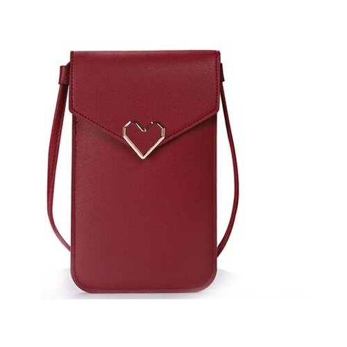 фото Слинг сумка-чехол через плечо для смартфона и документов, красный цвет (wine-red), замок в виде сердца caseport