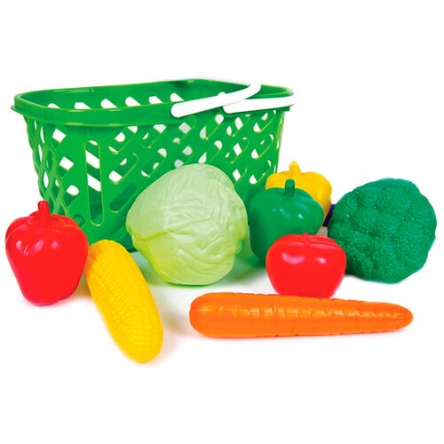 фото Набор овощи и фрукты игрушечные 8 шт. kinder way (банан, яблоко, ананас, апельсин, виноград, лимон, груша)