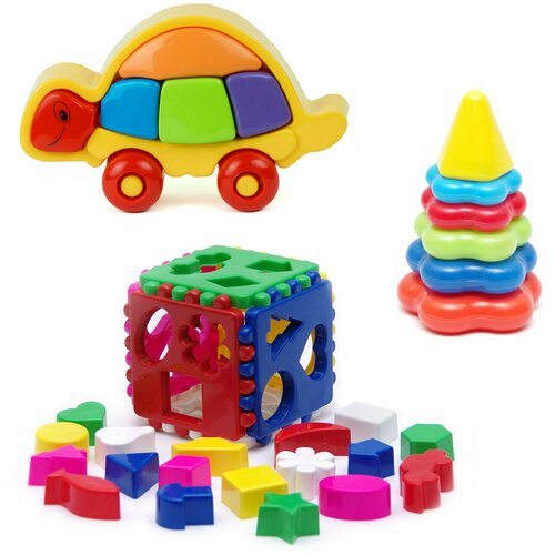 фото Набор развивающий: логическая черепашка (15-5877) + игрушка "кубик логический большой" (40-0010) + пирамида детская малая (40-0046) karolina toys