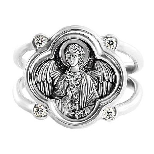 фото София кольцо с фианитами с молитвой ангелу хранителю из серебра 884, размер 18