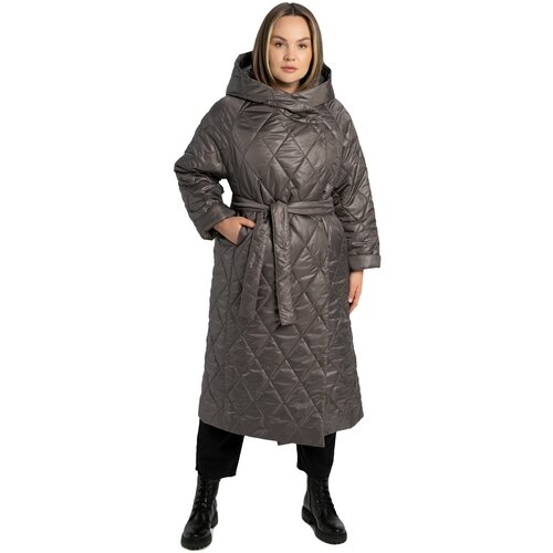 фото Пальто стёганное женское с капюшоном большие размеры tirella city
