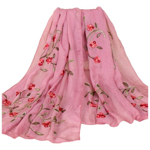 фото Тонкий шарф с вышивкой цветов омелы (розовый) shangenxi