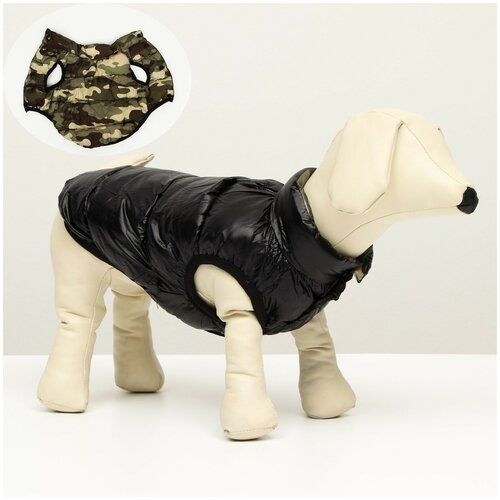 фото Куртка для собак двухсторонняя с принтом, размер 16 (дс 36 см, ог 46 см, ош 35 см), чёрная сима-ленд