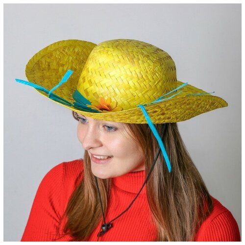 фото Карнавальная шляпа "кокетка" с цветком, цвет жёлтый 2807369 сима-ленд