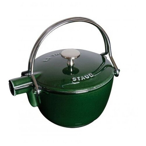 фото Чайник наплитный, объем 1,15 л, эмалированный чугун, цвет зеленый базилик, диаметр 16,5 см, staub, 1650085