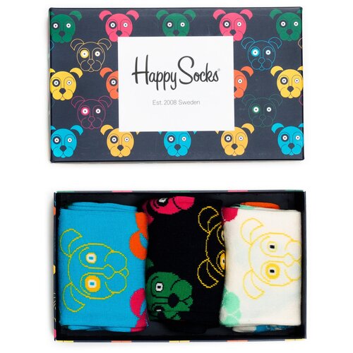 фото Комплект из трёх пар носков с собачками в подарочной упаковке happy socks 3 pair pack - dogs 36-40