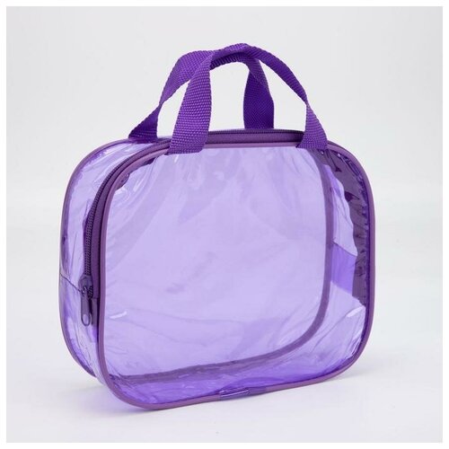 фото Косметичка-сумочка пвх, отдел на молнии, с ручками, цвет фиолетовый qwen