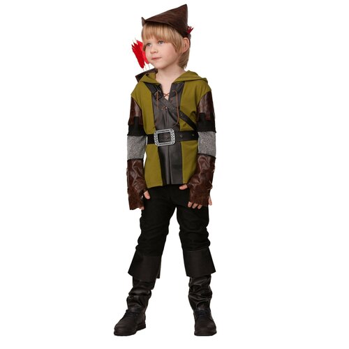 фото Костюм батик робин гуд в шляпе детский батик 38 (146 см) (рубашка, брюки с сапогами, шляпа, пояс, сумка)