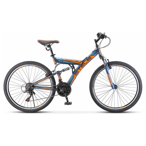 фото Велосипед двухподвесной stels focus v 26" 18-sp v030, 18" темно-синий/оранжевый