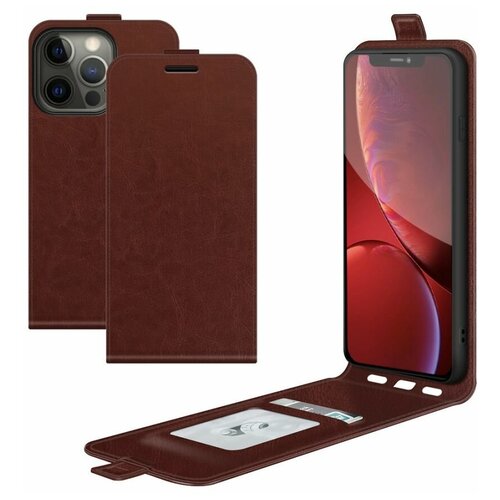 фото Brodef flip вертикальный эко кожаный чехол книжка iphone 13 pro коричневый