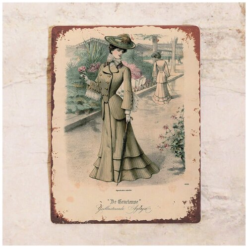 фото Жестяная табличка женский костюм 20-х годов, металл, 30х40 см декоративная жесть