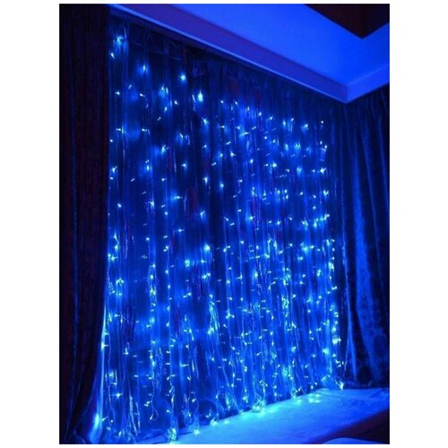 фото Гирлянда штора 3 х 3 метра / цвет синий/ гирлянда занавес / занавес на окно / 640led led lights