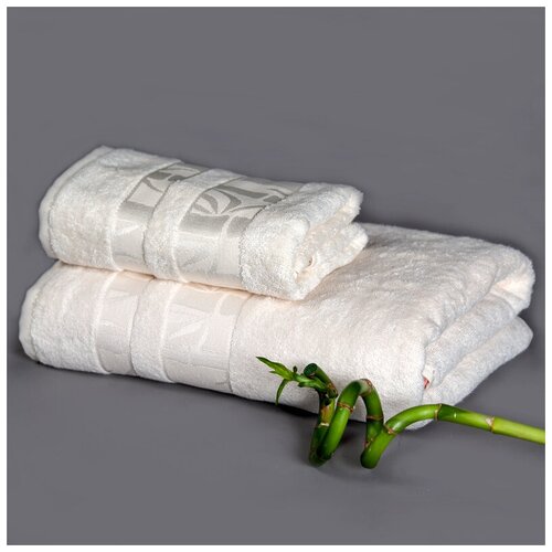фото Полотенце бамбуковое, полотенце махровое, для рук и лица, 50х90, молочное. ярмарка домашнего текстиля
