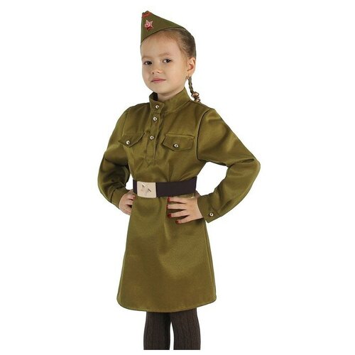 фото Карнавальный костюм для девочки "военный", платье, ремень, пилотка, рост 104-110 см страна карнавалия