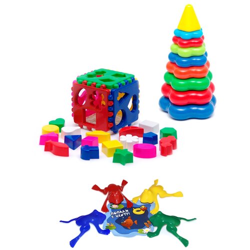 фото Набор развивающий: кубик логический большой + пирамида детская большая + команда ква №1 karolina toys