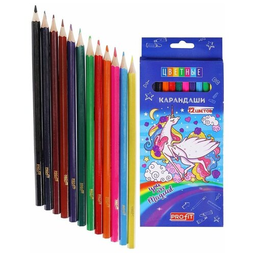 фото Расходные материалы profit набор цветных карандашей 12 цветов единорог проф пресс